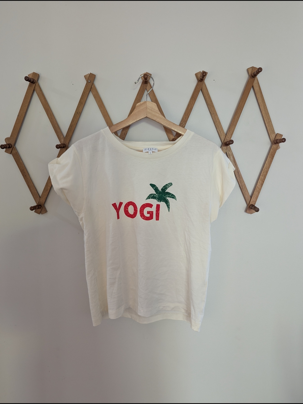 Cream Short Sleeve Tee with Green Palm Graphic